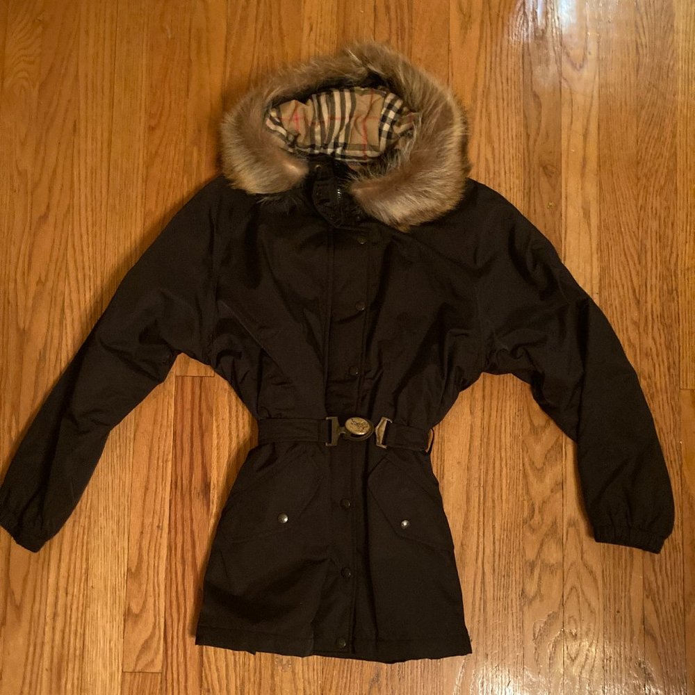 Burberry Parka Vintage Black Belted Size Small